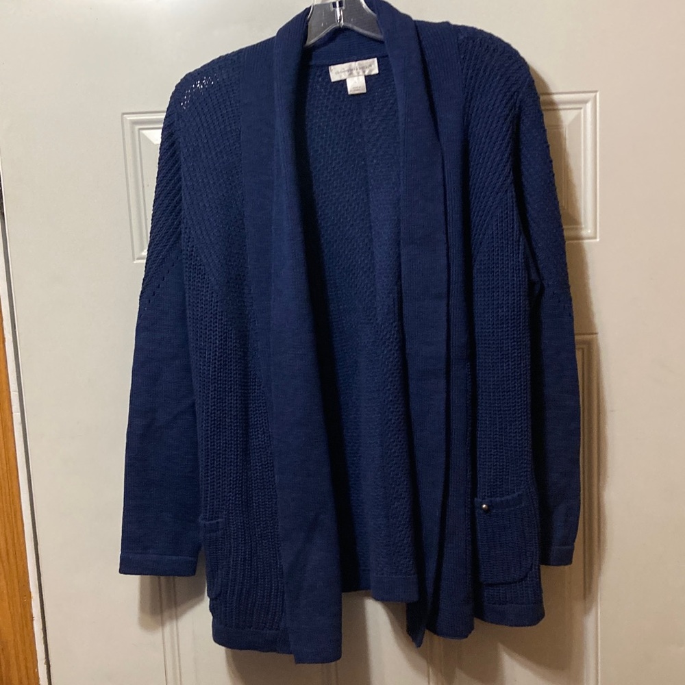 Christopher & Banks Navy Blue Open Front Cardigan L